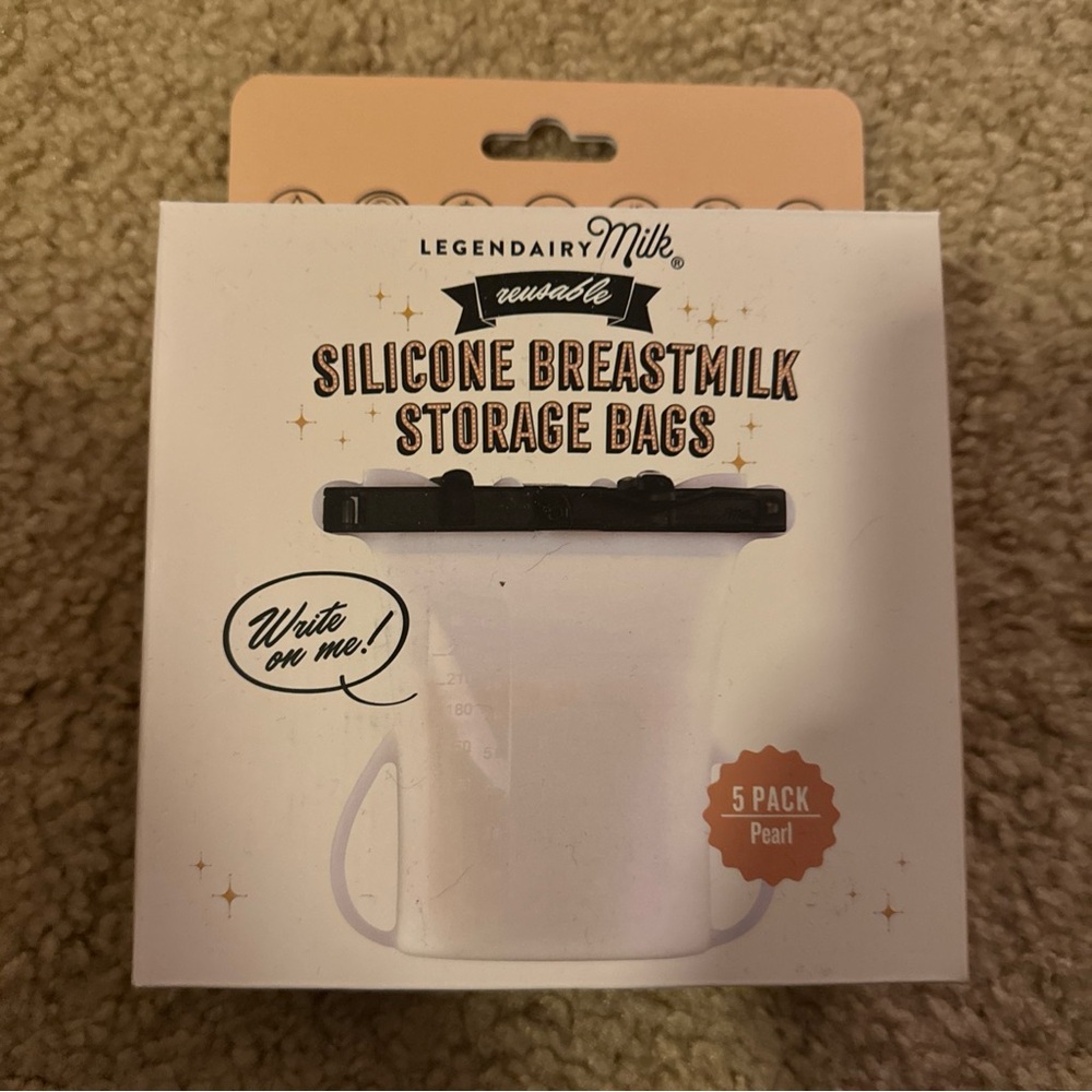 LEGENDAIRY Reusable Silicone Breastmilk Storage Bags - Pearl, 5 Pack